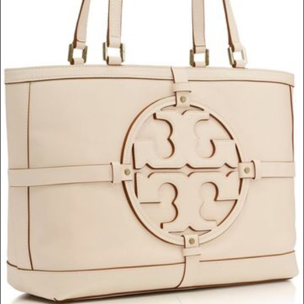 AUTHENTIC Tory Burch Holly Tote Bag Beige Tan